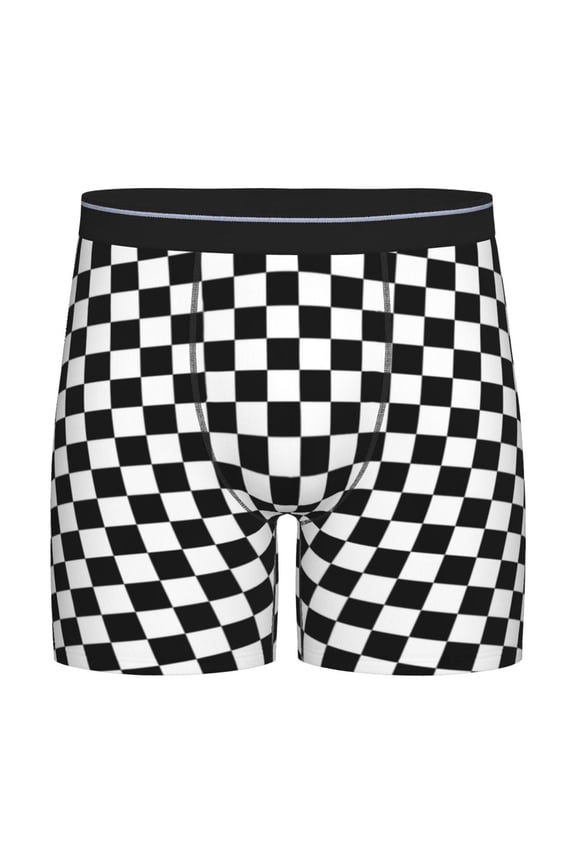 Men Black And White Checkered Boxer Briefs Novelty Boxer Shorts Underwear No Fly