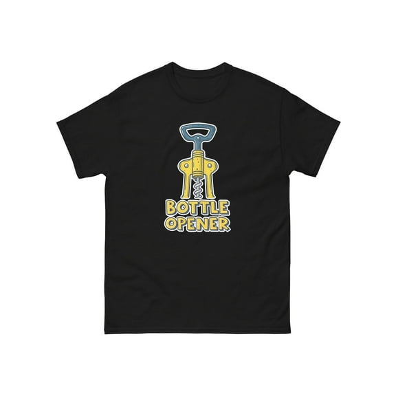 Men Black Cotton Tee Bottle Opener Graphic T-Shirt Top Casual Fashion Short Sleeve Round Neck l S-5XL