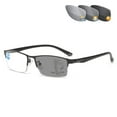 thumbnail image 1 of Men Black Frame Progressive Photochromic Gray Reading Glasses 1.00, Metal Rectangle Half Rimless Business Transition Gray Multifocus Readers +1.00 Strength, 1 of 7