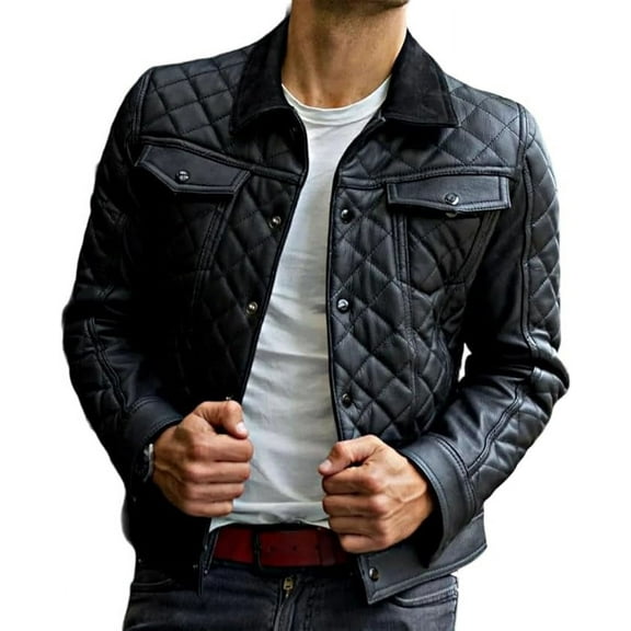 Men Black Genuine Lambskin Leather Jacket Coat Overcoat Leightweight A301