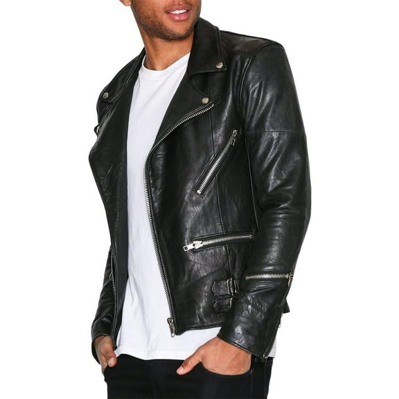 Men Black Genuine Lambskin Leather Jacket Coat Overcoat Leightweight A307