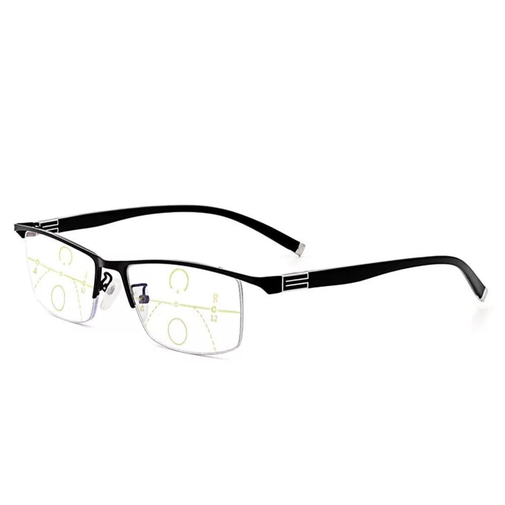 Men Black Half Rimless PROGRESSIVE Reading Glasses Multi-focal Business Flexible TR Lightweight Classic Readers +1.00