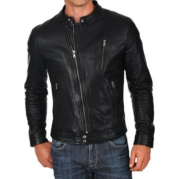 Men Black Leather Jacket Coat Motorcycle Biker Slim Fit Outwear Jackets A732