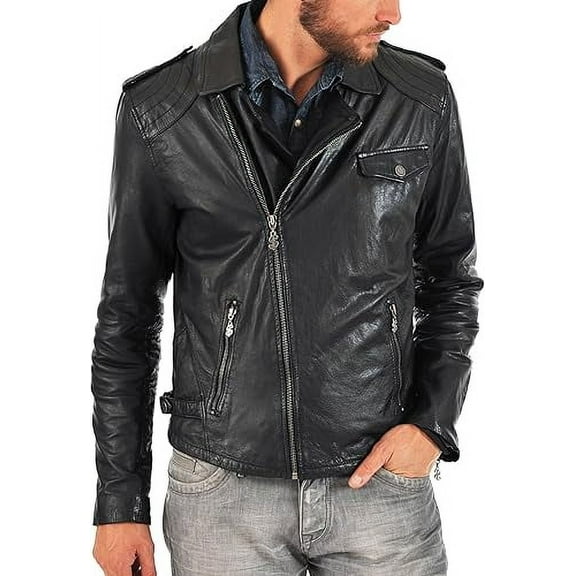 Men Black Leather Jacket Coat Motorcycle Biker Slim Fit Outwear Jackets A837