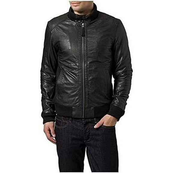 Men Black Leather Jacket Slim Fit Biker Motorcycle Genuine Lambskin Bomber Jacket A398