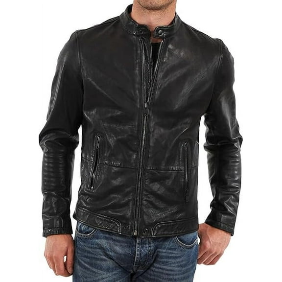 Men Black Leather Jacket Slim Fit Biker Motorcycle Genuine Lambskin Jacket A772