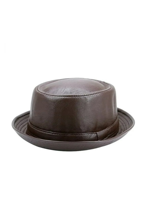 Men Black Leather Trilby Hat Male Fedora Cap Retro Women Autumn Brand Porkpie Hat Men's Vintage Jazz Hats ,Beautiful Craftsmanship