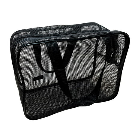 Men Black Mesh Travel Toiletry Bag with Carrying Straps Sturdy Versatile Storage 25x11x16cm