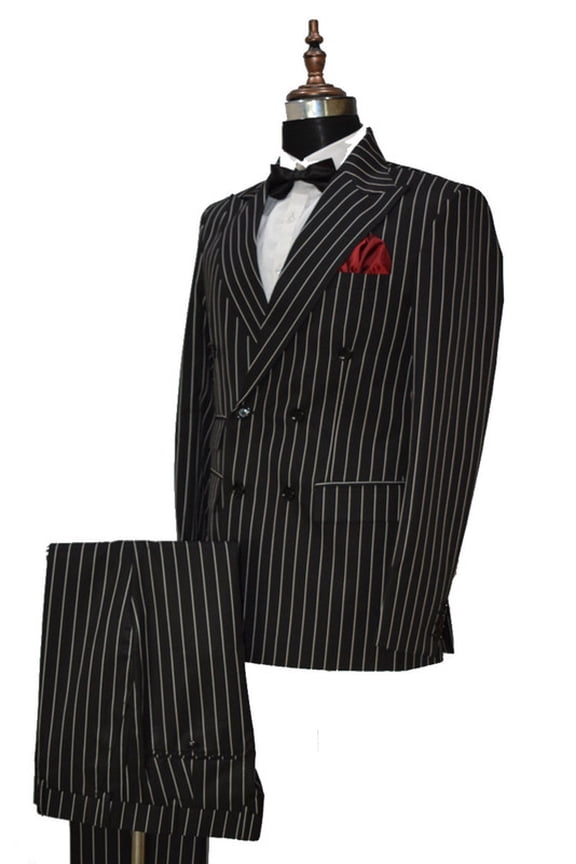 Men Black Stripe Double Breasted Suits