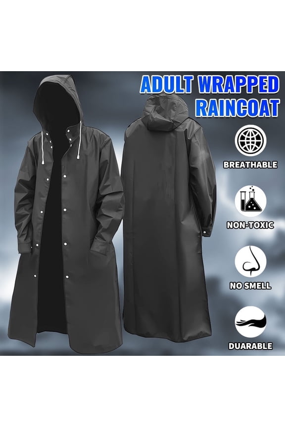 Men Black Waterproof Long Raincoat Rain Coat Hooded Trench Jacket Outdoor Hiking Motorcycle Rain Coat