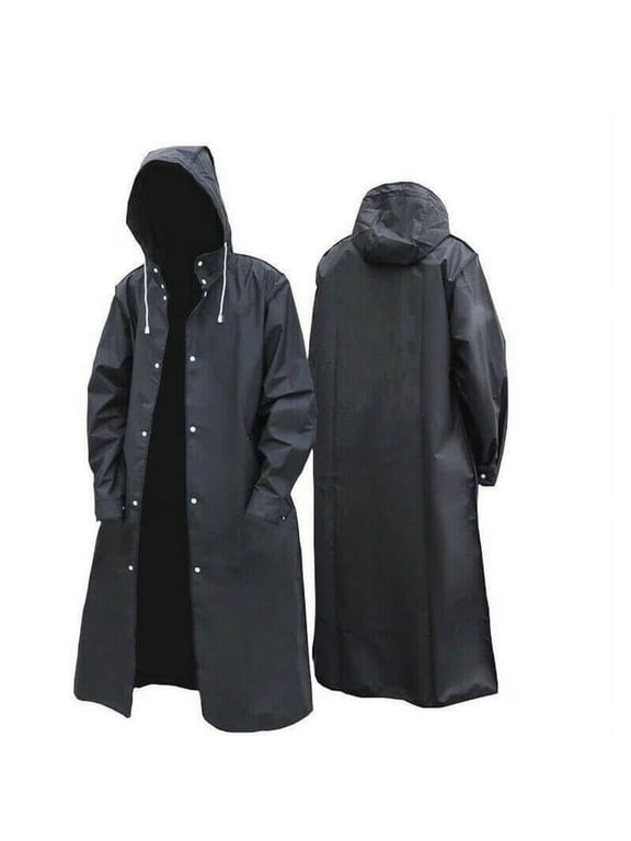 Men Black Waterproof Long Raincoat Rain Coat Hooded Trench Jacket Outdoor Hiking Motorcycle Rain Coat