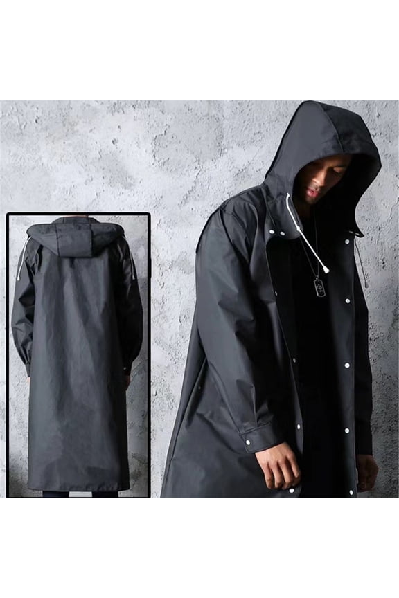 Men Black Waterproof Long Raincoat Rain Coat Hooded Trench Jacket Outdoor Hiking, for Hiking Fishing Dog Walking Outdoor Activities