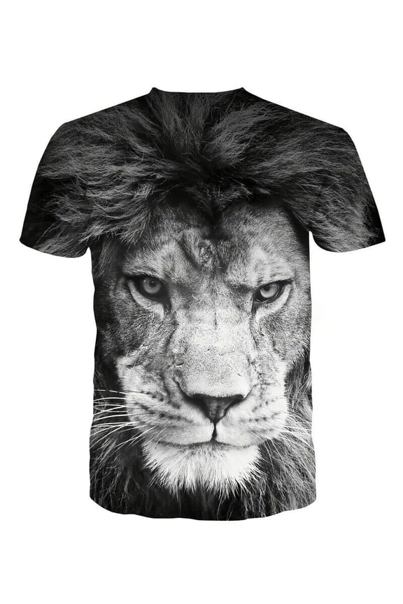 Men Black White Lion Face Graphic Print Fashion Wicking Tee