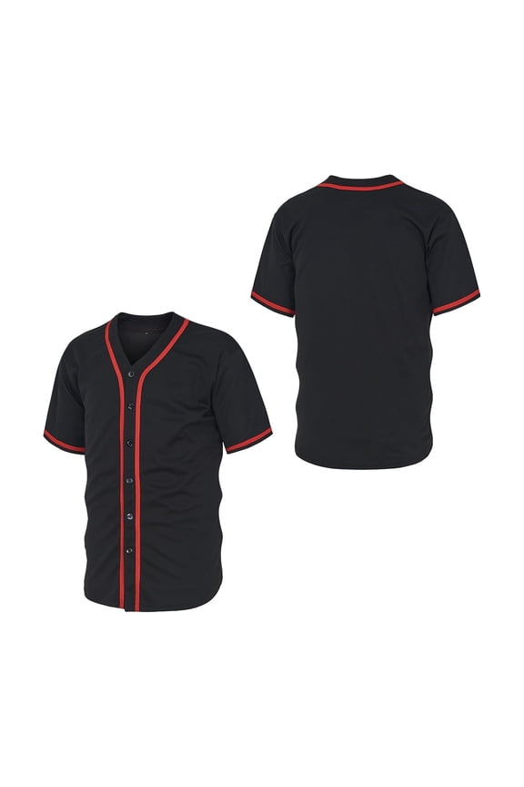 Men Blank Baseball Jersey Shirt, Solid Color Button Up Short Sleeve Hip Hop Sports Uniform Top for Daily Casual Training Wear(Black,M)