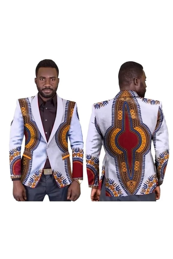 Men Blazer Jacket Single Button Suits Dashiki Print Outwear African Mens Clothes