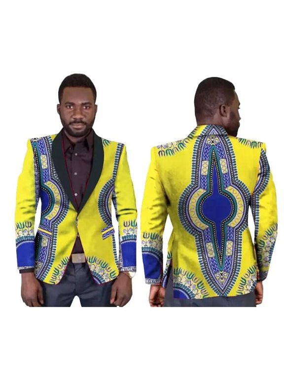 Men Blazer Jacket Single Button Suits Dashiki Print Outwear African Mens Clothes