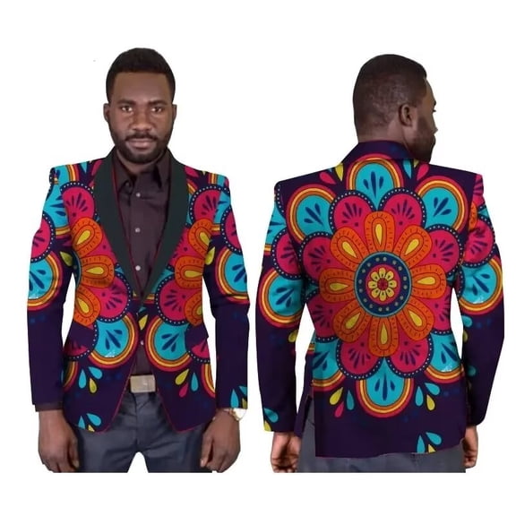 Men Blazer Jacket Single Button Suits Dashiki Print Outwear African Mens Clothes