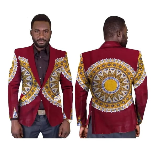 Men Blazer Jacket Single Button Suits Dashiki Print Outwear African Mens Clothes