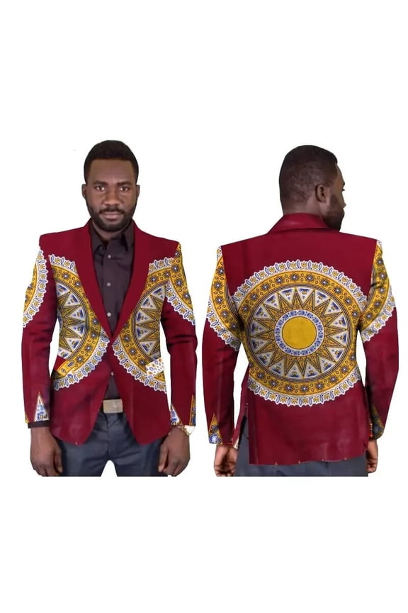 Men Blazer Jacket Single Button Suits Dashiki Print Outwear African Mens Clothes