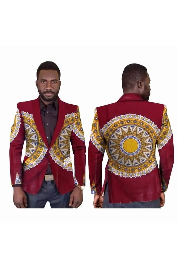 Men Blazer Jacket Single Button Suits Dashiki Print Outwear African Mens Clothes