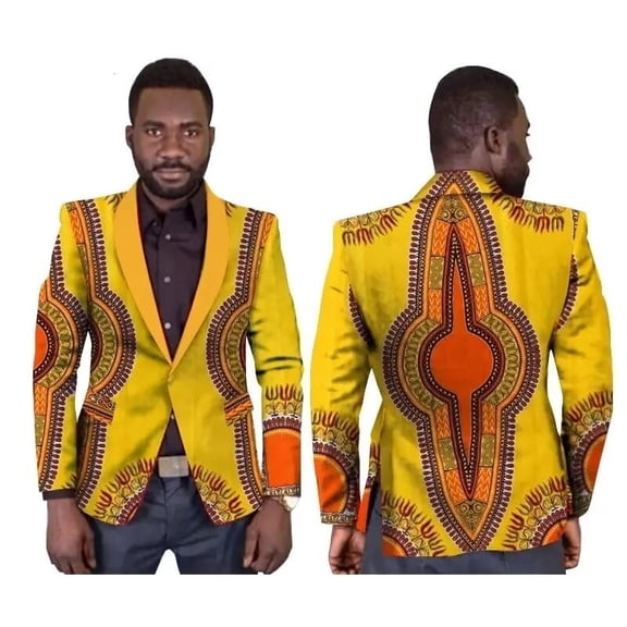 Men Blazer Jacket Single Button Suits Dashiki Print Outwear African Mens Clothes
