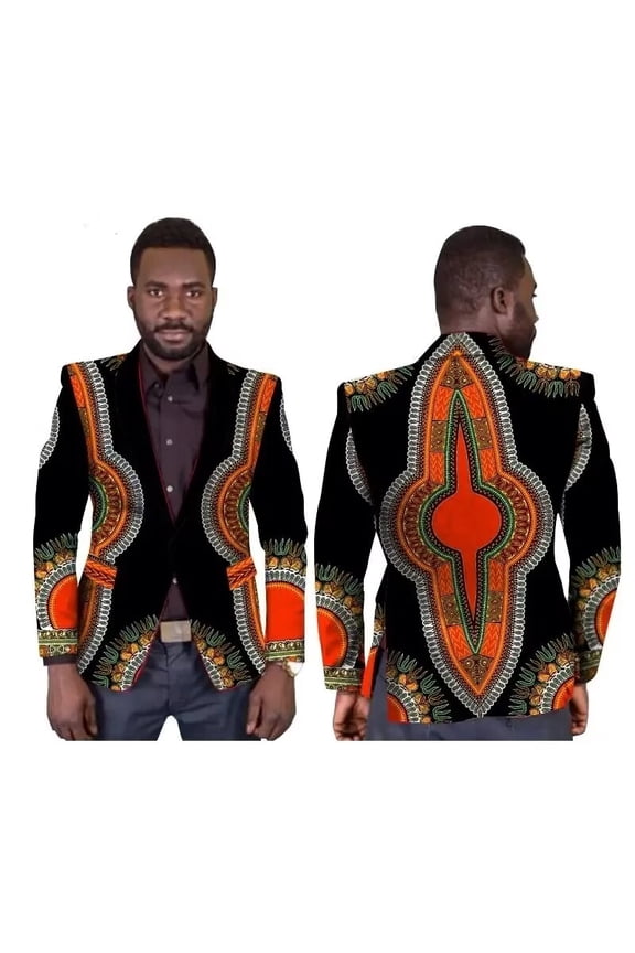 Men Blazer Jacket Single Button Suits Dashiki Print Outwear African Mens Clothes