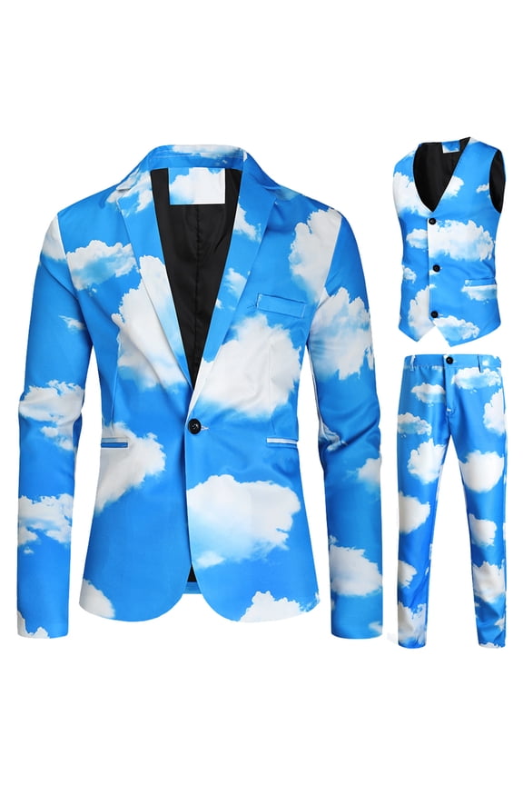 Men Blazer Slim Fit Rainbow Print Suit Jacket Vest and Suit Pants Evening Party Dinner Formal Wear 3 Pcs Set