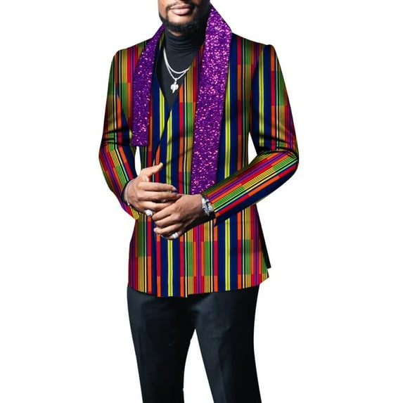 Men Blazer with Scarf Riche Jacket Coat Outerwear Full Sleeve African Party Clothing
