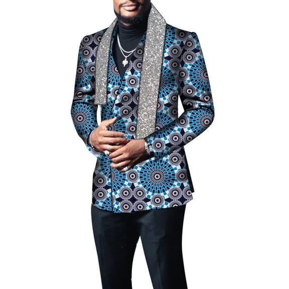 Men Blazer with Scarf Riche Jacket Coat Outerwear Full Sleeve African Party Clothing