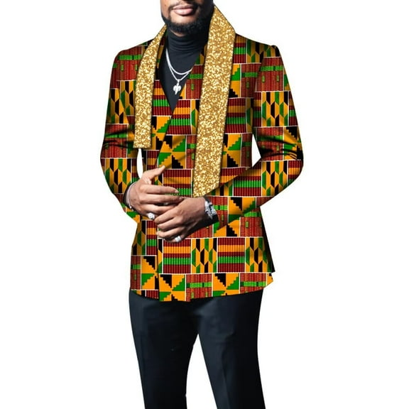 Men Blazer with Scarf Riche Jacket Coat Outerwear Full Sleeve African Party Clothing