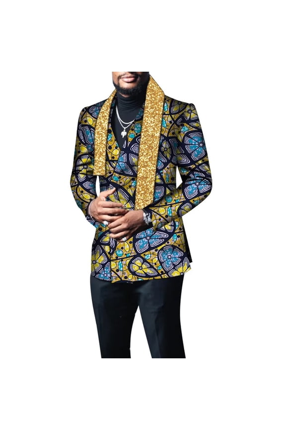 Men Blazer with Scarf Riche Jacket Coat Outerwear Full Sleeve African Party Clothing