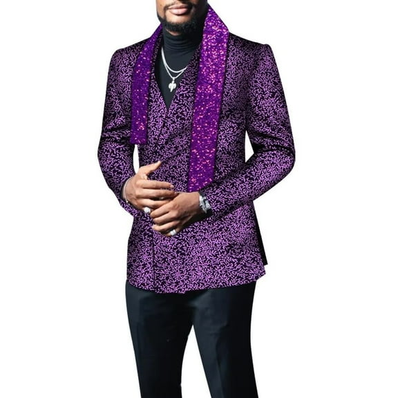 Men Blazer with Scarf Riche Jacket Coat Outerwear Full Sleeve African Party Clothing