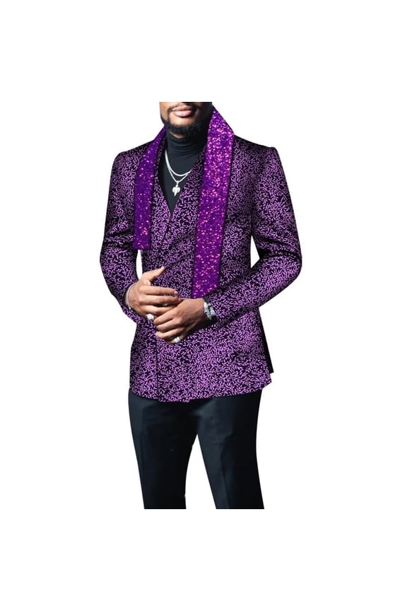 Men Blazer with Scarf Riche Jacket Coat Outerwear Full Sleeve African Party Clothing