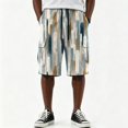 thumbnail image 1 of Men Block Gradient Print Corduroy Cargo Shorts Drawstring Elastic Waist Multi Pockets Knee Length Casual Shorts For Summer Outdoor Hiking Camping Vacation, 1 of 6