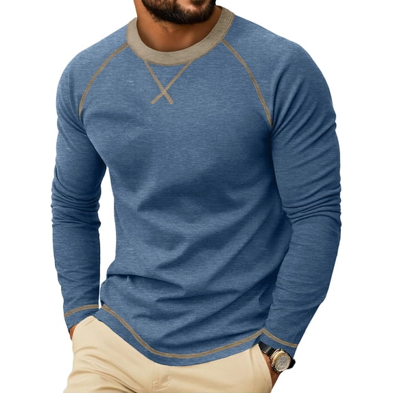 Men Blouse Mineart Round Neck Tops Raglan Sleeve Pullover Men's Solid Color Lightweight Crew Neck Shirts Casual Athletic Long Sleeve Basic Tee