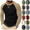 thumbnail image 1 of Men Blouse Mineart Round Neck Tops Raglan Sleeve Pullover Men's Solid Color Lightweight Crew Neck Shirts Casual Athletic Long Sleeve Basic Tee, 1 of 7
