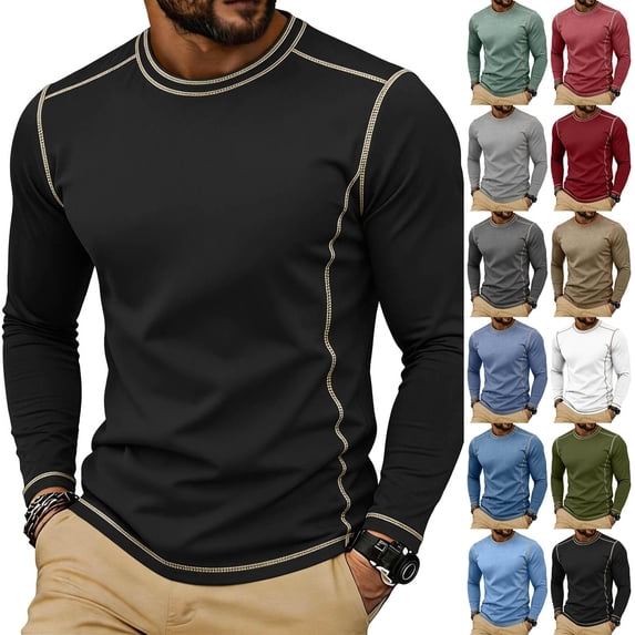 Men Blouse Mineart Round Neck Tops Raglan Sleeve Pullover Men's Solid Color Lightweight Crew Neck Shirts Casual Athletic Long Sleeve Basic Tee