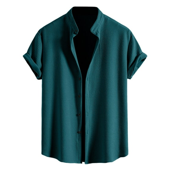 Men Blouses Men T Shirt Tops Mens Tee Shirt Loose Active Wear Big Coat Casual Violet Color Metallic Fit Short Long Sleeve Athletic Fit Tops Stripe Men's Loose Printed Short Sleeved Dark Green S