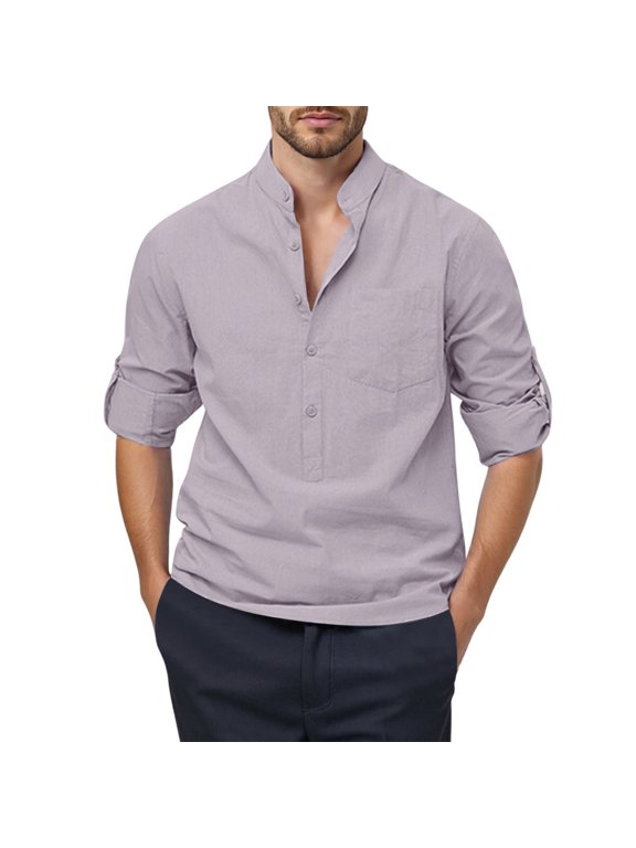 Men Blouses Short Sleeved Dress Shirt Men Dress Shirts for Regular Shirt with Clothes for Casual Mens Shirts Covington Rough T Mens Tie And Satin Light Purple M