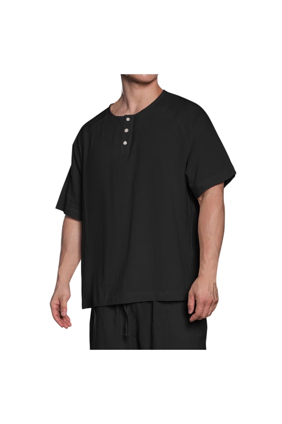 Men Blouses Workout Top Short Sleeve Tunic T Shirt Long Sleeve under Scrub Tee Mens Tees Shirts Work Shirts Men Construction Tops with Neck Casual Short Tops for Mens Extra Long Tee Top Black XL