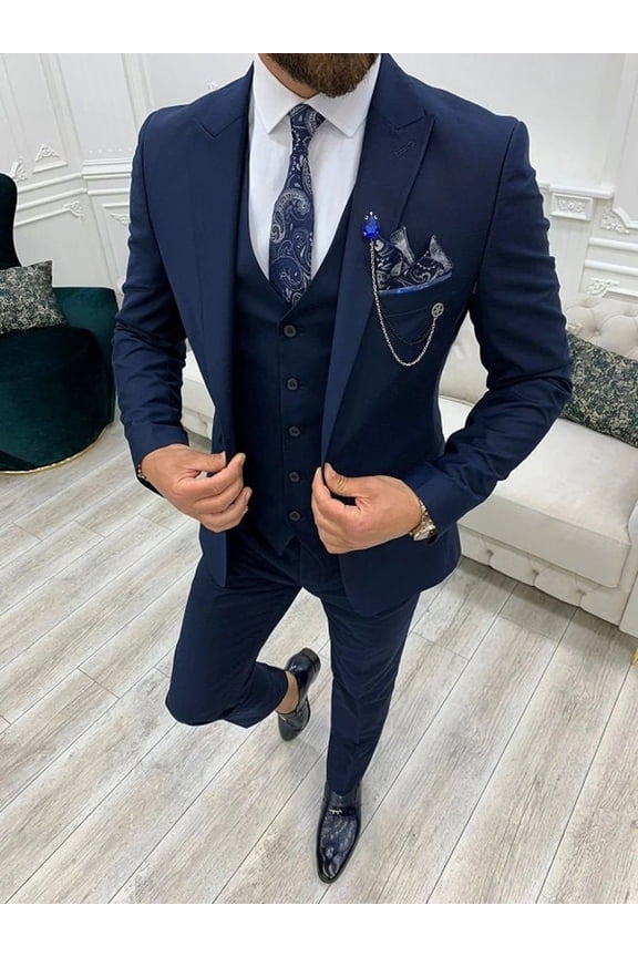 Men Blue 3 Piece Suits Designer Wedding Dinner Party Wear Suits