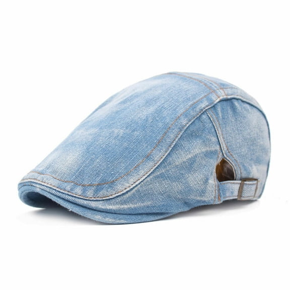 Men Blue Denim Peaked Ivy Cap Golf Driving Flat Cabbie Newsboy Beret Hat
