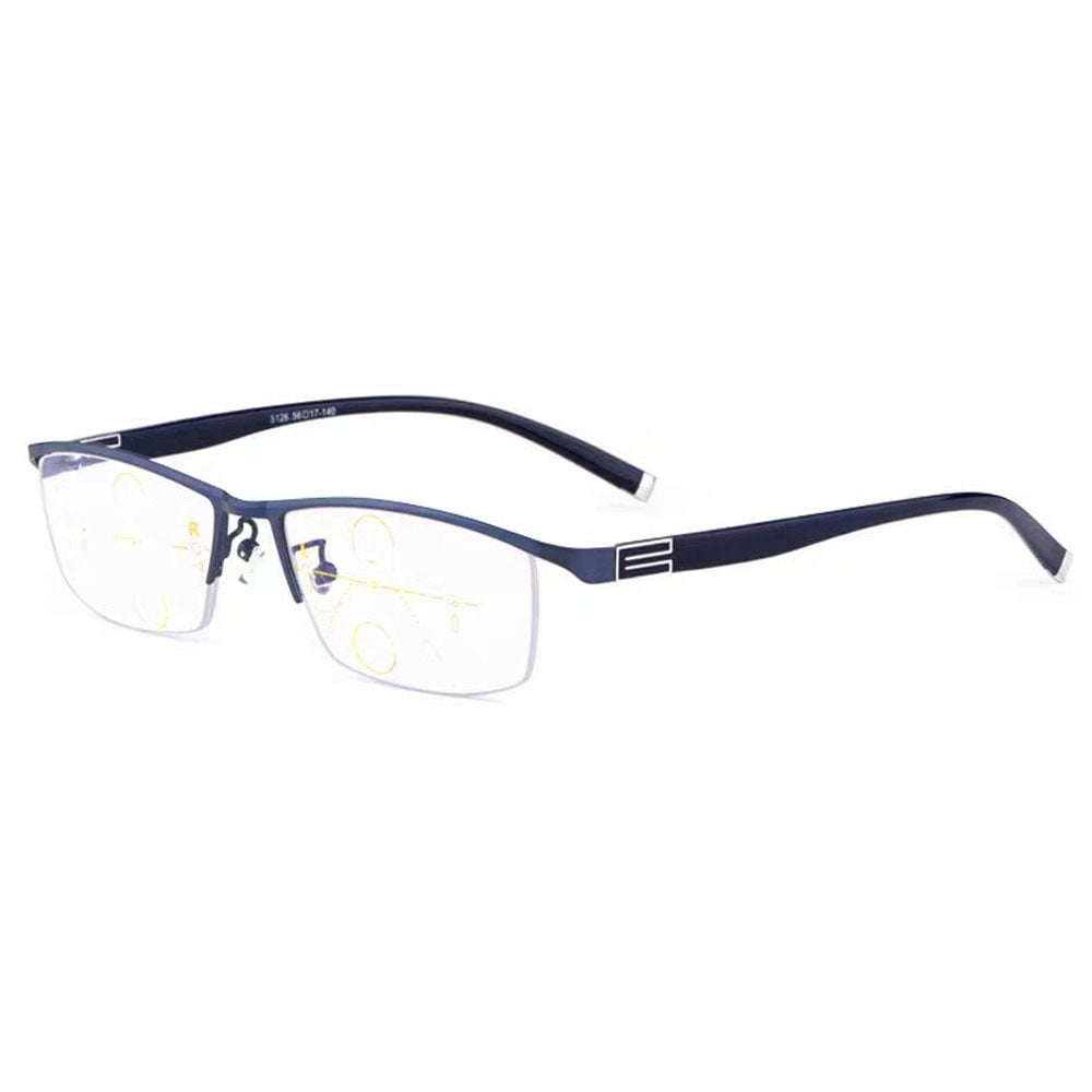 Men Blue Half Rimless PROGRESSIVE Reading Glasses Multi-focal Business Flexible TR Lightweight Classic Readers +2.50