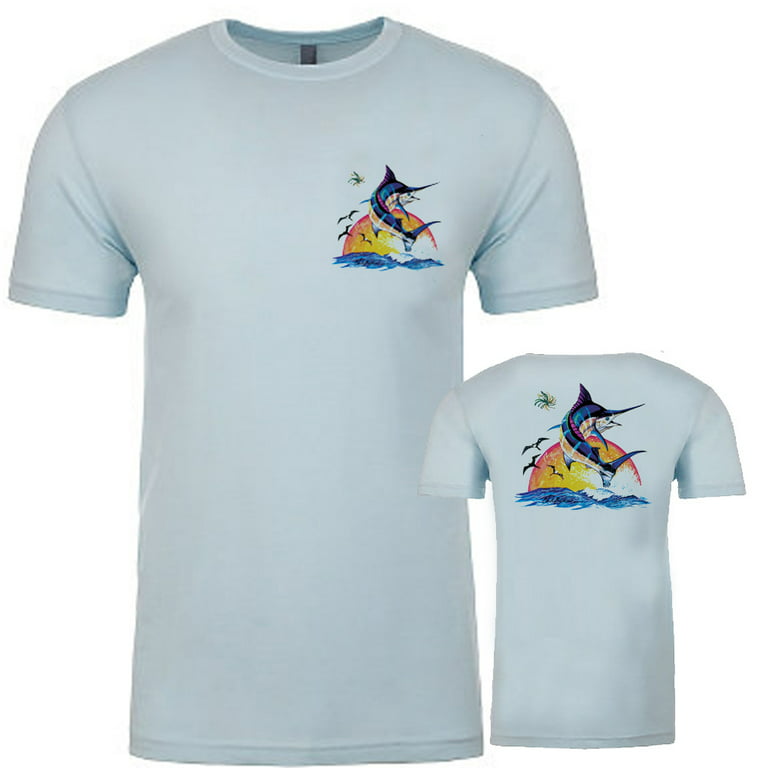 Men Blue Marlin T-Shirt Fishing Sailfish Short Sleeve Top Fish Ocean Tee  Blue L
