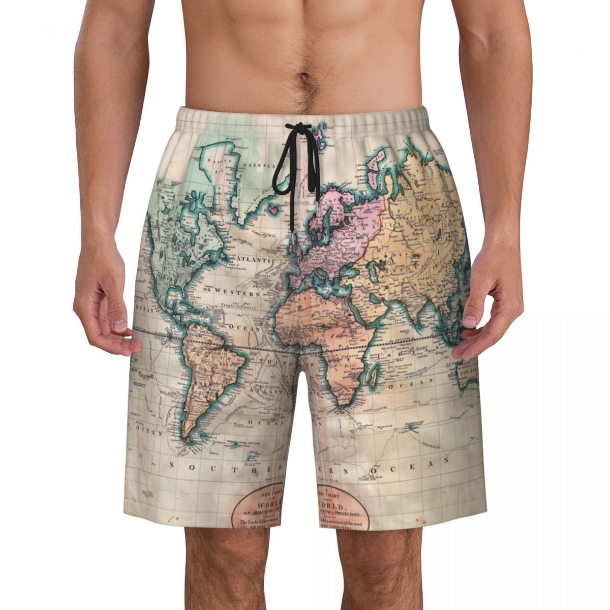 Men Board Shorts Vintage Detailed World Map Fashion Swim Trunks — free download