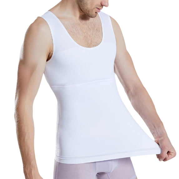 Men Body Shaper Vest Tight Tank Top Compression Shirt Tummy Control Underwear Shapewear Body Shaper Vest Compression,White,XXXXL