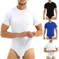 thumbnail image 1 of Men Bodysuit Men Clothes Buttons Slim Men Nighty Romper O Neck Slim Body One Piece Pajamas for Home, 1 of 6