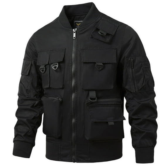 Men Bomber Jacket Military Jacket with Multi Pockets (Black XL)
