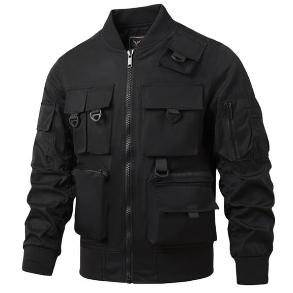 Men Bomber Jacket Military Jacket with Multi Pockets (Black XL)