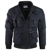 Men Bomber Jacket Military Jacket with Multi Pockets Blue M